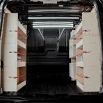 Rear van view of the Fiat Scudo SWB Triple Racking System with x4 Festool Shelves