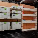 Side angle view of the os view of the Fiat Scudo SWB Triple Racking System with x4 Festool Shelves