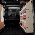Rear van view of the Fiat Scudo LWB Full Driver Side Multi-Compartment Ply Racking