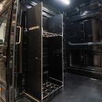 Side van angle view of the VW Crafter 2017+ DeWalt ToughSystem 2.0 Toolbox Compatible Van Racking - Bulkhead