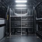 Rear van view of the VW Crafter 2017+ DeWalt ToughSystem 2.0 Trolley Compatible Van Racking - Bulkhead