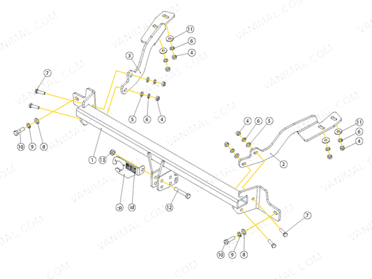Nissan NV250 (2019-) Fixed Swan Neck Tow Bar Fitting Diagram