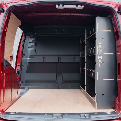 Rear van view of the Proace City Long Driver Side Hexaboard Van Racking