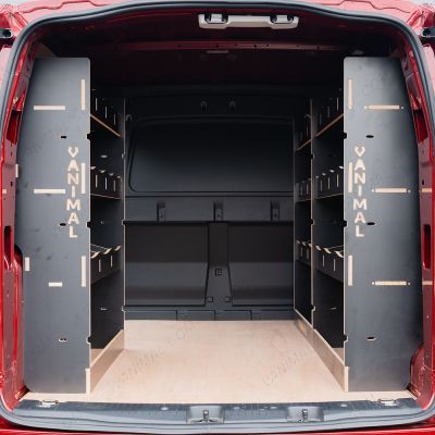 Rear van view of the Proace City Long Triple Hexaboard Van Racking System