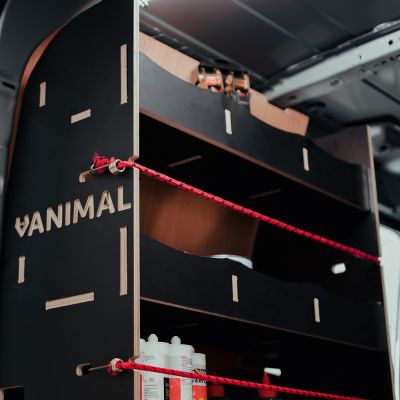 Nissan Townstar 2022 L2 NS rear racking system with 9 compartments and 3 shelves