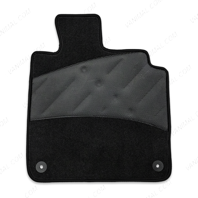 Finish of the VW Caddy 2004-2021 Velour Carpet Front Floor Mat (Welded Diamond Heel Pad – 2 Piece, Black)