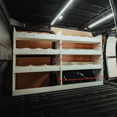 Nissan Townstar 2022 L2 Driver Side Van Racking with full offside storage, 15 compartments, 6 shelves