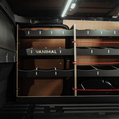 Nissan Townstar 2022 L2 driver side racking system with 15 compartments and 6 shelves