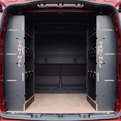 Organised storage solution for Nissan Townstar 2022 L2 double rear van racking, black textured finish