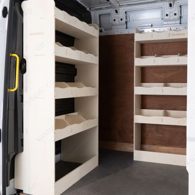 Side van view of the MAN TGE 2017- MWB Front and Bulkhead Ply Racking and Shelving