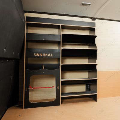 Side van angle view of the Ford Transit Custom 2012-2023 Milwaukee PackOut Black Hexaboard Front Racking V2