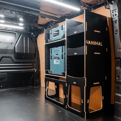 Rear van side angle view of the Fiat Scudo 2022+ L2 Makita Makpac Toolbox Compatible Van Racking - OS Rear displayed with Makita Makpac toolboxes