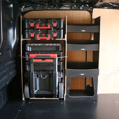 Side van view of the Fiat Scudo 2022+ Milwaukee Packout Front Trolley Van Racking
