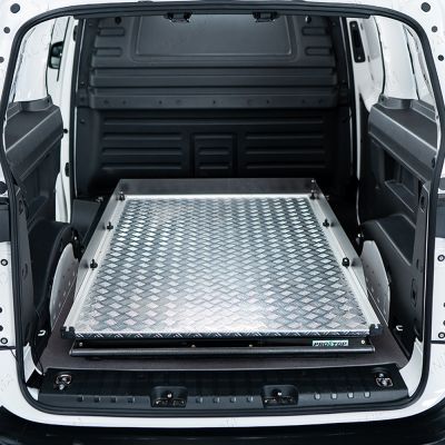 Rear van top angle view of the VW ID Buzz Cargo ProTop Heavy Duty Sliding Deck