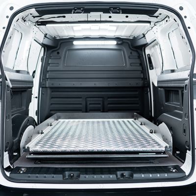 Rear van view of the VW ID Buzz Cargo ProTop Heavy Duty Sliding Deck