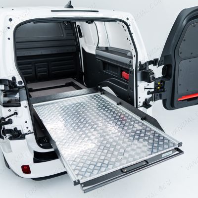 Rear van side angle view of the VW ID Buzz Cargo ProTop Heavy Duty Sliding Deck