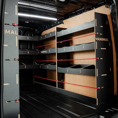 OS side view of the Ford Transit Custom SWB 2023-2023 Hexaboard Complete Full Van Racking Solution