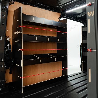 NS side view of the Ford Transit Custom SWB 2023-2023 Hexaboard Complete Full Van Racking Solution