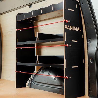 OS side view of the VW Transporter T5/T6 L1 Hexaboard Double Rear MakPac/Toolbox Van Racking (Pair) 