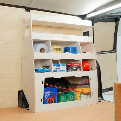 Side van angle view of the Fiat Scudo Rear Ulti-Rack Van Racking displaying equipment
