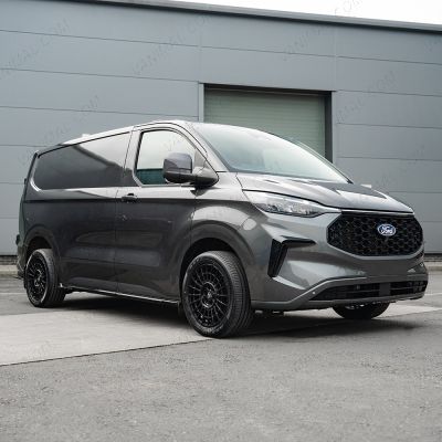 Side van angle view of the Transit Custom 2023- Gloss Black Front Canards