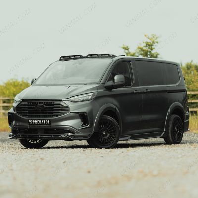 Front side angle view of the Ford Transit Custom 2023- Full Predator Body Kit SWB 