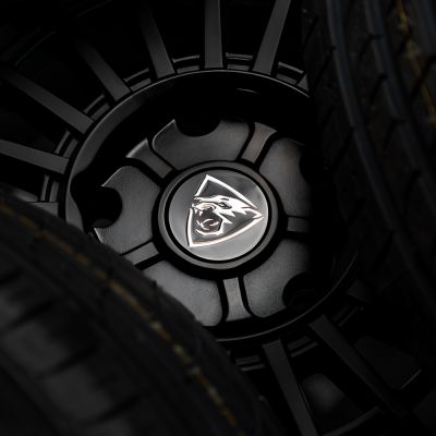 Close-up view of the Predator branding decal