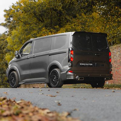 Rear side angle view of the Ford Transit Custom 2023- LWB Predator Body Kit 