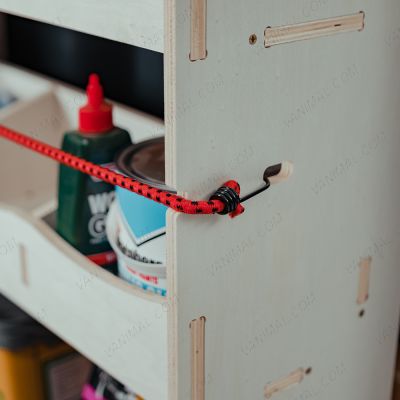 Close-up view of the pre-notched for bungee cords