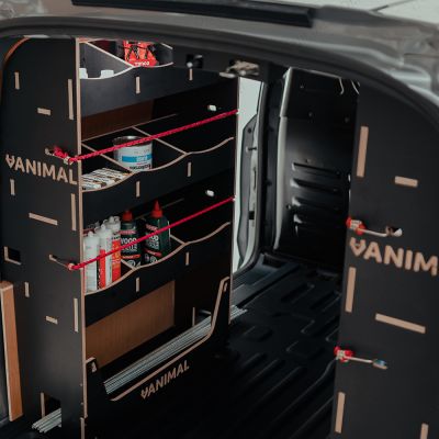 Top angle view of the Ford Transit Courier 24- Hexaboard NS Rear and XL OS/Driver Side Van Racking (Pair)