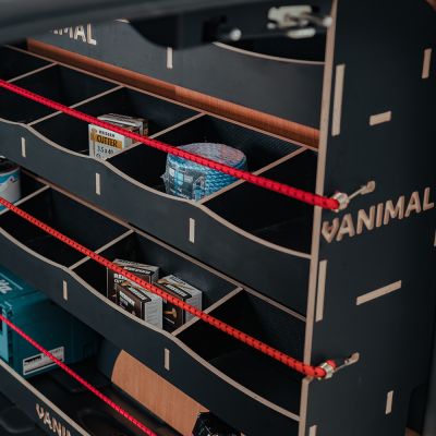 Close-up compartment view of the OS side rack