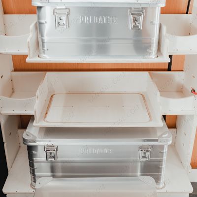 Close-up view of one of the profile cut out for the base of each boxes