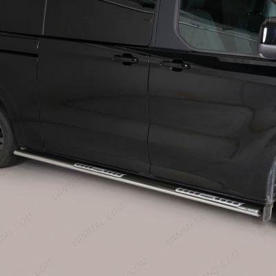 Ford Transit Custom 2023- LWB Polished Side Bars with Side Steps