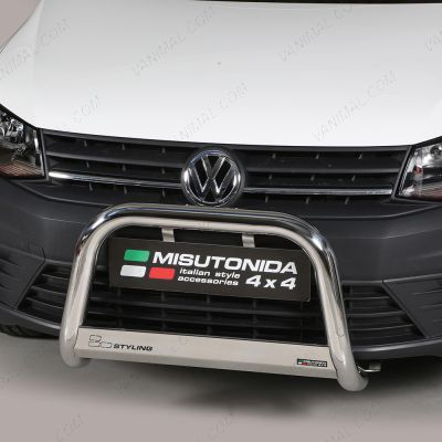 Close-up view of the VW Caddy 2015-2020 Polished Front A-Bar