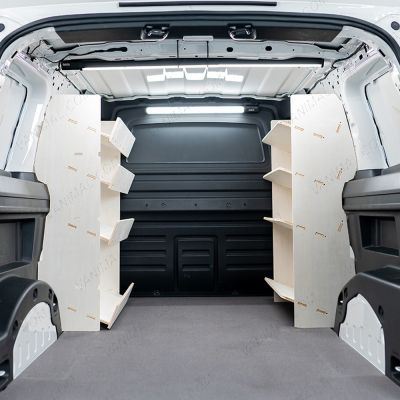 Rear van view of the Partner L2 Double Front NS Side Load & OS Toolbox Van Racking