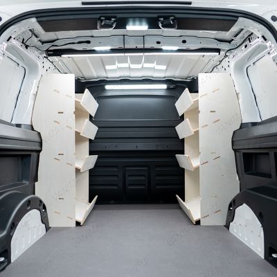 Rear van view of the Partner L2 Double Front Side Load Toolbox Shelving Van Racking