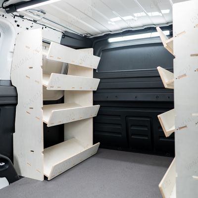 NS side angle view of the Peugeot Partner L2 Double Front Side Load Toolbox Shelving Van Racking