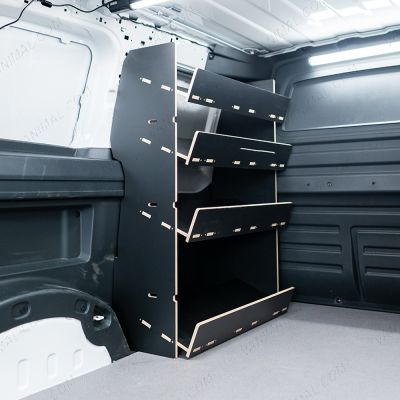 NS side view of the Proace City Long Double Front Side Load Toolbox Hexaboard Van Racking