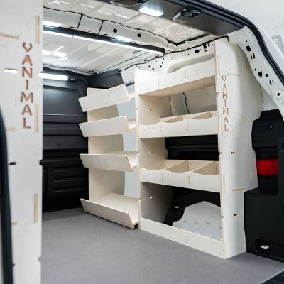 OS side view of the Toyota Proace City Long Full Van Racking: Rear Compartment & Side Load Toolbox Shelves
