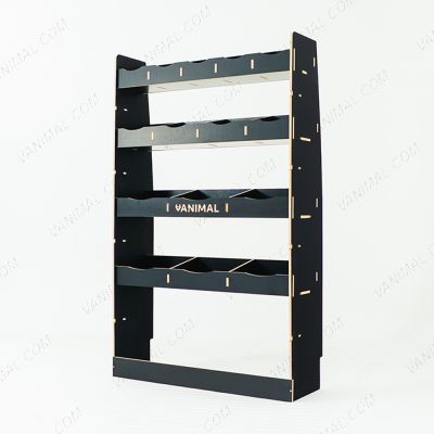 RH side angle view of the MAN TGE 2017- MWB Hexaboard XL OS Van Racking and Shelving Unit