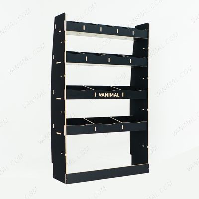 LH side angle view of the MAN TGE 2017- MWB Hexaboard XL OS Van Racking and Shelving Unit