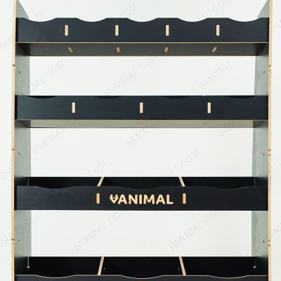 Close-up front view of the racking compartments