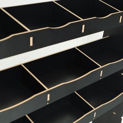 Close-up view of the racking compartments 