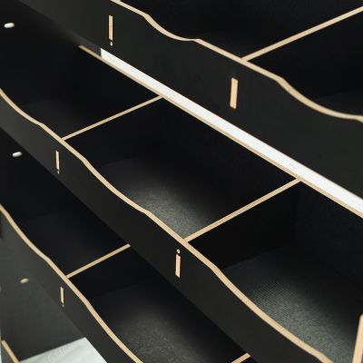 Close-up view of the racking compartments 