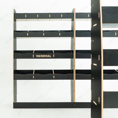 Side van view of the MAN TGE 2017- MWB Hexaboard Triple Van Racking System (Multi-Compartment)