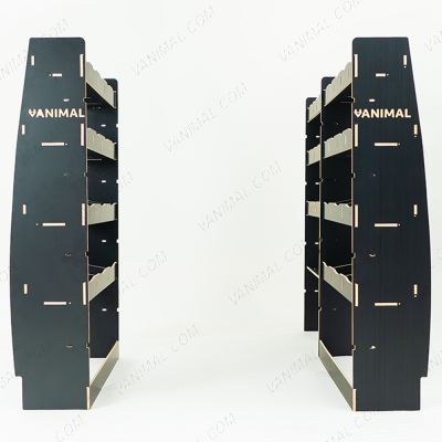 Rear van view of the MAN TGE 2017- MWB Hexaboard Triple Van Racking with Toolbox Shelf