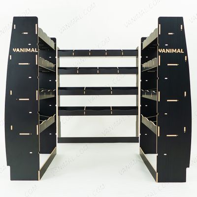 Rear van view of the MAN TGE 2017- MWB Hexaboard Double Rear and Full-Width Bulkhead Van Racking System