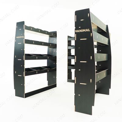 RH side angle rear van view of the MAN TGE 2017- MWB Hexaboard Double Rear and Full-Width Bulkhead Van Racking System