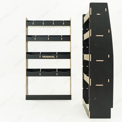 Rear van view of the MAN TGE 2017- MWB Hexaboard Front and Bulkhead Ply Racking and Shelving