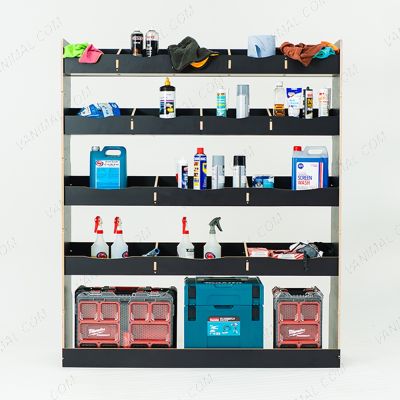 Nissan Interstar 2025 full-width bulkhead van racking in black hexaboard finish